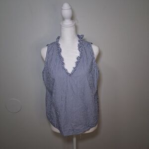 Pomander 100% Cotton Stripes Womens S Ruffle Collar Coastal Resort Summer Beach